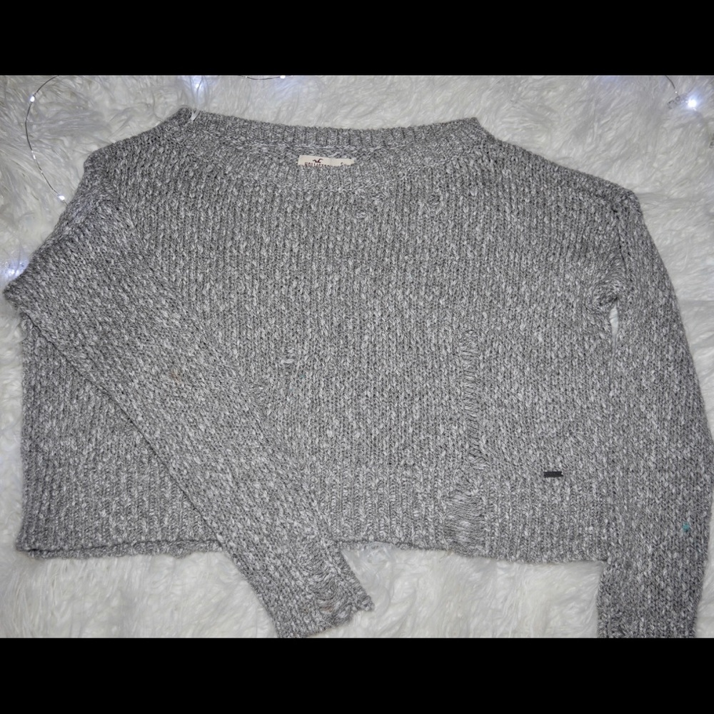 Hollister Cropped Grey Sweater Distressed